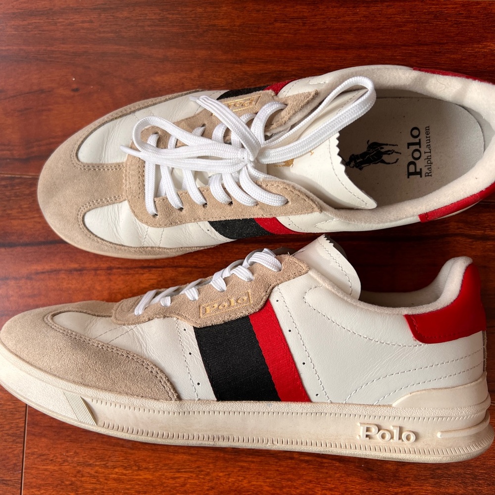 Ralph Lauren Men's White, Red, and Black Sneakers - Picture 3 of 5